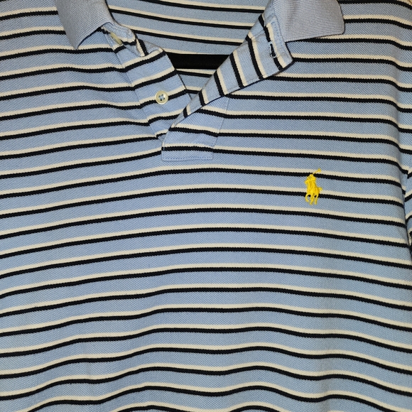 Polo by Ralph Lauren Men's Light Blue and Black Striped Polo - Picture 1 of 4